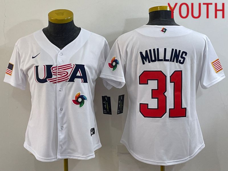 Youth 2023 World Cub USA 31 Mullins White MLB Jersey9